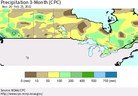 Canada Precipitation 3-Month (CPC) Thematic Map For 11/26/2021 - 2/25/2022