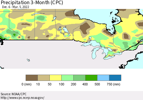 Canada Precipitation 3-Month (CPC) Thematic Map For 12/6/2021 - 3/5/2022