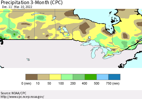 Canada Precipitation 3-Month (CPC) Thematic Map For 12/11/2021 - 3/10/2022