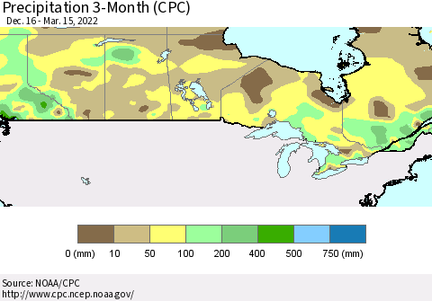 Canada Precipitation 3-Month (CPC) Thematic Map For 12/16/2021 - 3/15/2022
