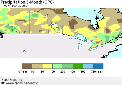Canada Precipitation 3-Month (CPC) Thematic Map For 12/26/2021 - 3/25/2022