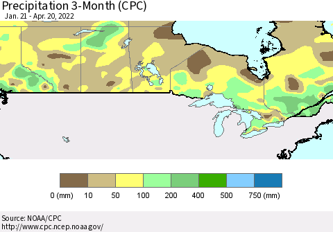 Canada Precipitation 3-Month (CPC) Thematic Map For 1/21/2022 - 4/20/2022