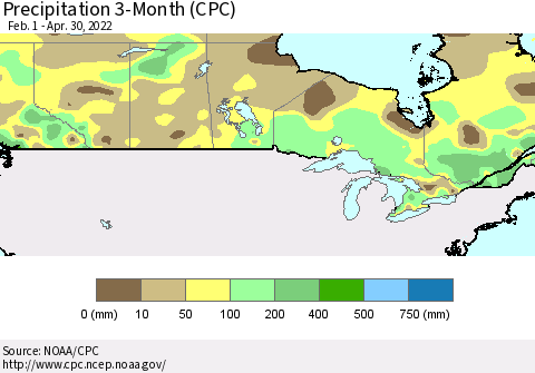 Canada Precipitation 3-Month (CPC) Thematic Map For 2/1/2022 - 4/30/2022