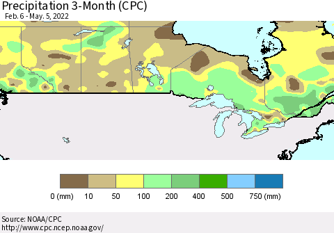 Canada Precipitation 3-Month (CPC) Thematic Map For 2/6/2022 - 5/5/2022