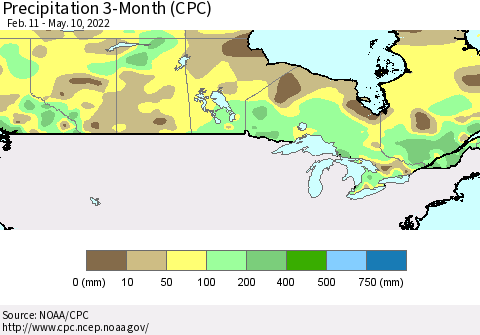 Canada Precipitation 3-Month (CPC) Thematic Map For 2/11/2022 - 5/10/2022