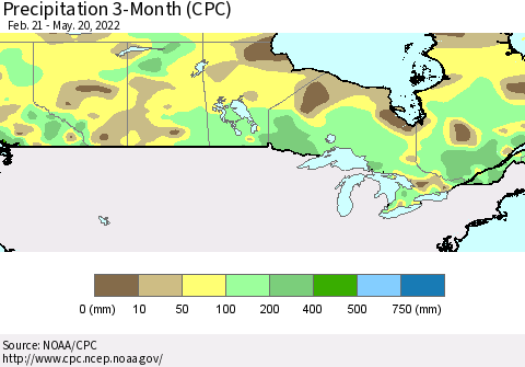 Canada Precipitation 3-Month (CPC) Thematic Map For 2/21/2022 - 5/20/2022