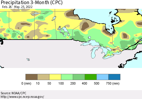 Canada Precipitation 3-Month (CPC) Thematic Map For 2/26/2022 - 5/25/2022