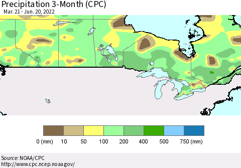 Canada Precipitation 3-Month (CPC) Thematic Map For 3/21/2022 - 6/20/2022