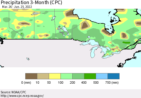 Canada Precipitation 3-Month (CPC) Thematic Map For 3/26/2022 - 6/25/2022