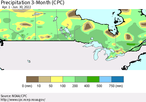 Canada Precipitation 3-Month (CPC) Thematic Map For 4/1/2022 - 6/30/2022