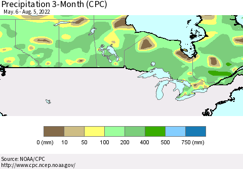Canada Precipitation 3-Month (CPC) Thematic Map For 5/6/2022 - 8/5/2022