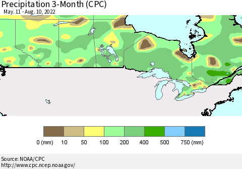 Canada Precipitation 3-Month (CPC) Thematic Map For 5/11/2022 - 8/10/2022