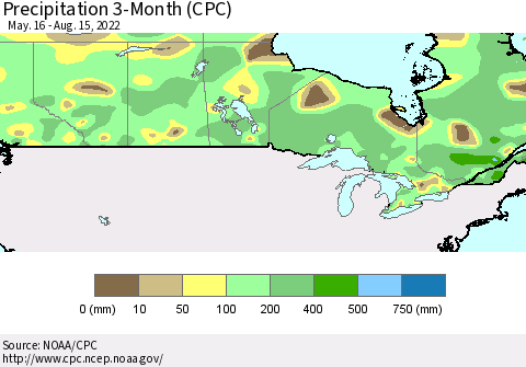 Canada Precipitation 3-Month (CPC) Thematic Map For 5/16/2022 - 8/15/2022