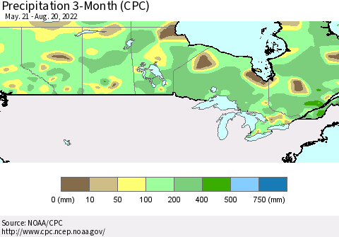 Canada Precipitation 3-Month (CPC) Thematic Map For 5/21/2022 - 8/20/2022
