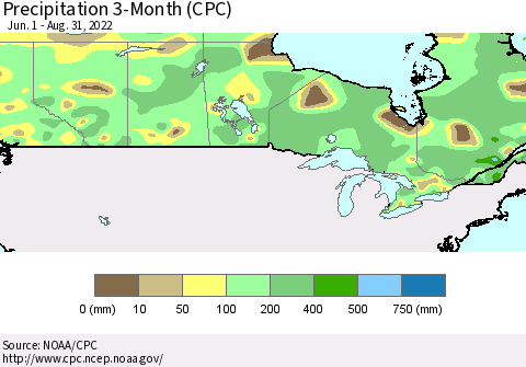 Canada Precipitation 3-Month (CPC) Thematic Map For 6/1/2022 - 8/31/2022