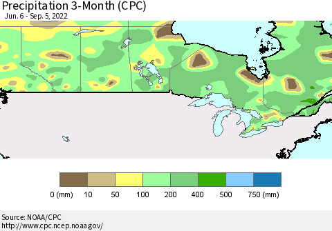 Canada Precipitation 3-Month (CPC) Thematic Map For 6/6/2022 - 9/5/2022