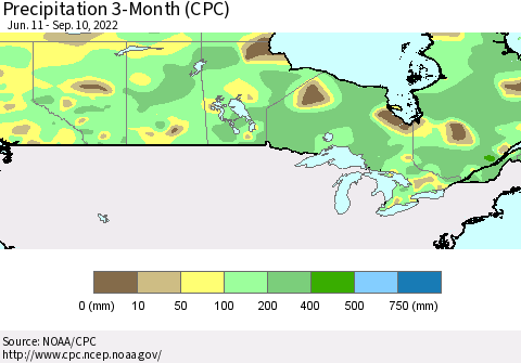 Canada Precipitation 3-Month (CPC) Thematic Map For 6/11/2022 - 9/10/2022