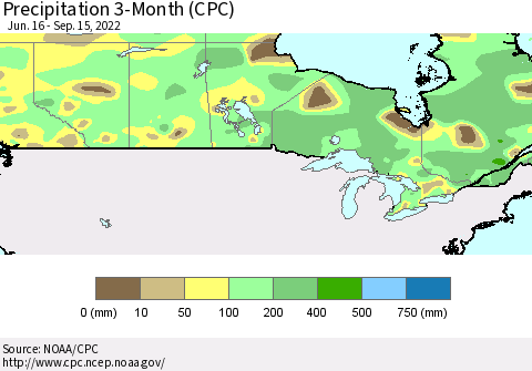 Canada Precipitation 3-Month (CPC) Thematic Map For 6/16/2022 - 9/15/2022