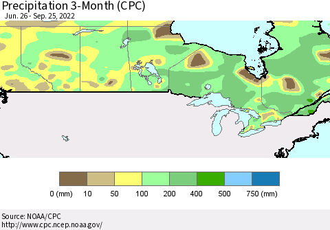 Canada Precipitation 3-Month (CPC) Thematic Map For 6/26/2022 - 9/25/2022