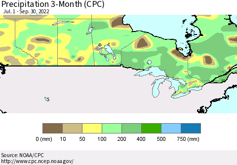Canada Precipitation 3-Month (CPC) Thematic Map For 7/1/2022 - 9/30/2022