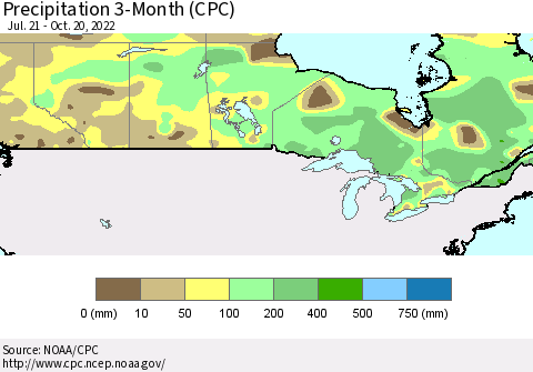 Canada Precipitation 3-Month (CPC) Thematic Map For 7/21/2022 - 10/20/2022