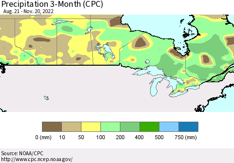 Canada Precipitation 3-Month (CPC) Thematic Map For 8/21/2022 - 11/20/2022