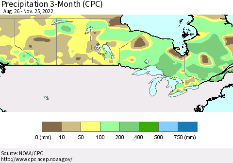 Canada Precipitation 3-Month (CPC) Thematic Map For 8/26/2022 - 11/25/2022