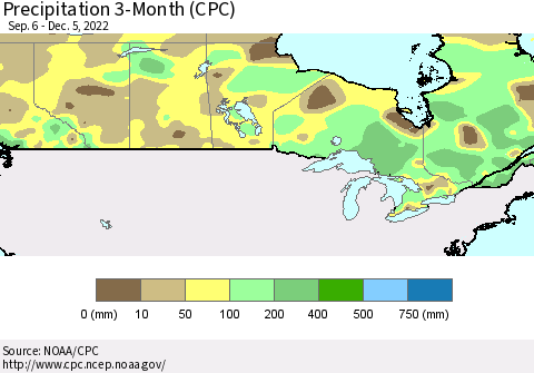 Canada Precipitation 3-Month (CPC) Thematic Map For 9/6/2022 - 12/5/2022