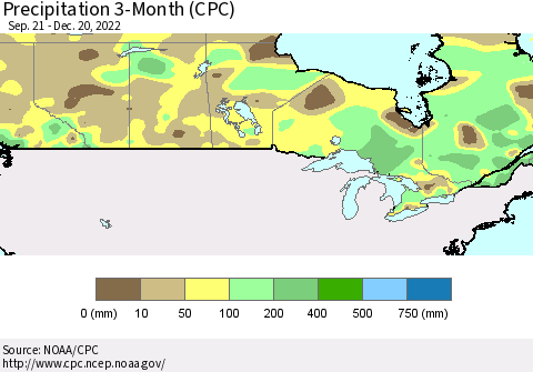 Canada Precipitation 3-Month (CPC) Thematic Map For 9/21/2022 - 12/20/2022