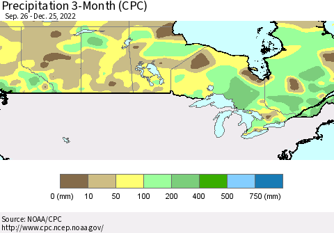 Canada Precipitation 3-Month (CPC) Thematic Map For 9/26/2022 - 12/25/2022