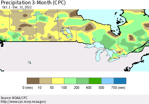 Canada Precipitation 3-Month (CPC) Thematic Map For 10/1/2022 - 12/31/2022