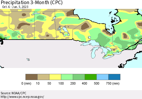 Canada Precipitation 3-Month (CPC) Thematic Map For 10/6/2022 - 1/5/2023