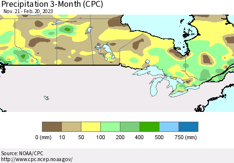Canada Precipitation 3-Month (CPC) Thematic Map For 11/21/2022 - 2/20/2023