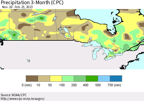 Canada Precipitation 3-Month (CPC) Thematic Map For 11/26/2022 - 2/25/2023