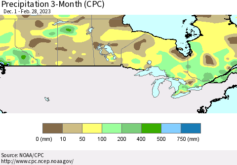 Canada Precipitation 3-Month (CPC) Thematic Map For 12/1/2022 - 2/28/2023