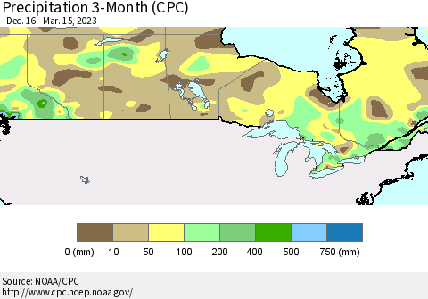 Canada Precipitation 3-Month (CPC) Thematic Map For 12/16/2022 - 3/15/2023