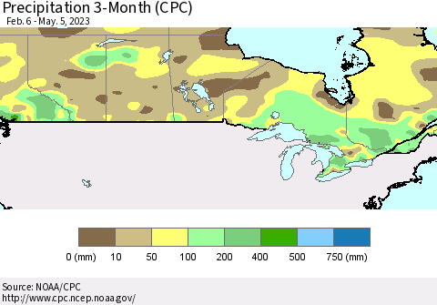 Canada Precipitation 3-Month (CPC) Thematic Map For 2/6/2023 - 5/5/2023