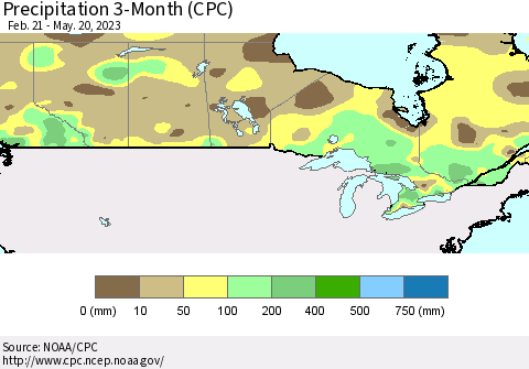 Canada Precipitation 3-Month (CPC) Thematic Map For 2/21/2023 - 5/20/2023