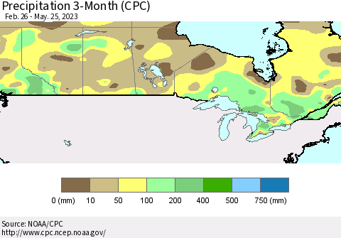 Canada Precipitation 3-Month (CPC) Thematic Map For 2/26/2023 - 5/25/2023