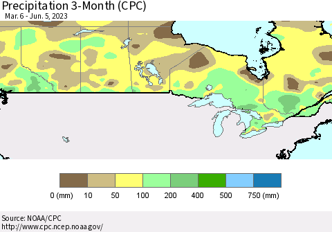 Canada Precipitation 3-Month (CPC) Thematic Map For 3/6/2023 - 6/5/2023