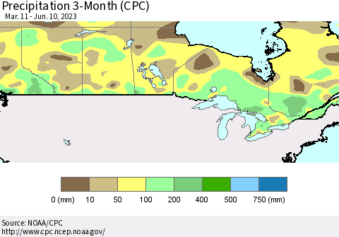 Canada Precipitation 3-Month (CPC) Thematic Map For 3/11/2023 - 6/10/2023