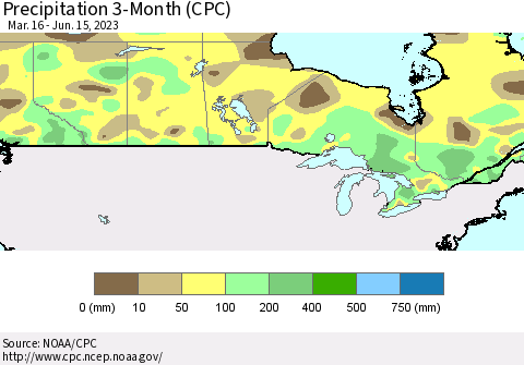 Canada Precipitation 3-Month (CPC) Thematic Map For 3/16/2023 - 6/15/2023