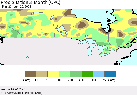 Canada Precipitation 3-Month (CPC) Thematic Map For 3/21/2023 - 6/20/2023