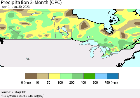 Canada Precipitation 3-Month (CPC) Thematic Map For 4/1/2023 - 6/30/2023