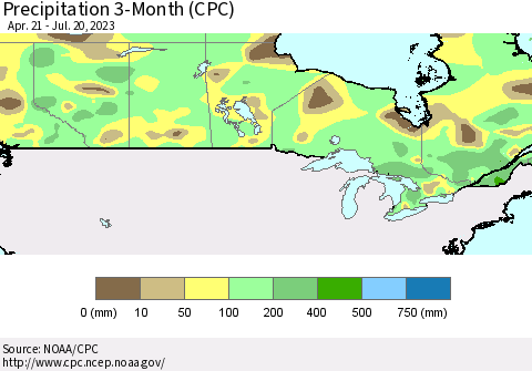 Canada Precipitation 3-Month (CPC) Thematic Map For 4/21/2023 - 7/20/2023