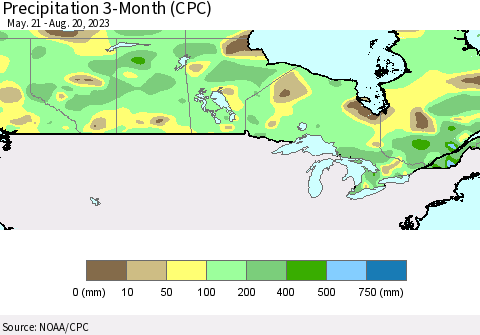 Canada Precipitation 3-Month (CPC) Thematic Map For 5/21/2023 - 8/20/2023