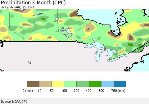Canada Precipitation 3-Month (CPC) Thematic Map For 5/26/2023 - 8/25/2023