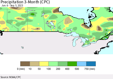 Canada Precipitation 3-Month (CPC) Thematic Map For 6/6/2023 - 9/5/2023