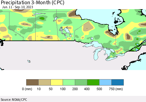 Canada Precipitation 3-Month (CPC) Thematic Map For 6/11/2023 - 9/10/2023