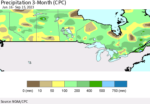 Canada Precipitation 3-Month (CPC) Thematic Map For 6/16/2023 - 9/15/2023